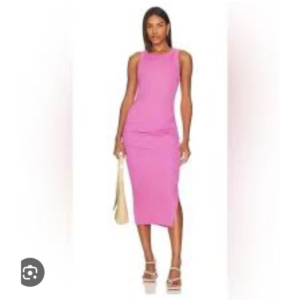 Michael Stars Wren Dress Womens XS Pink Ruched Tank Bodycon Midi Sleeveless